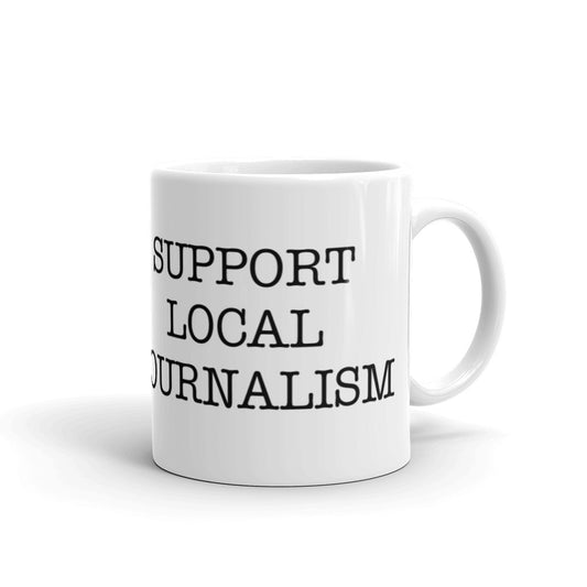 Central Maine "Support Local Journalism" White Glossy Mug